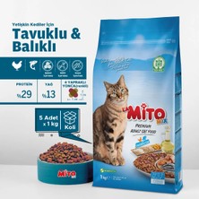 Mito Mix 1 kg x 5 adet Tavuklu Ve Balıklı Renkli Taneli Yetişkin Kedi Maması Tüm Irklar İçin
