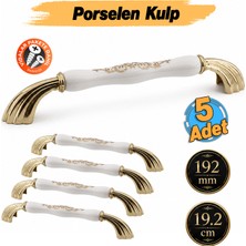 Badem10 (5 Adet) Abanda Porselen Beyaz Gold Kulp 192 mm 19.2 cm Mobilya Çekmece Dolap Kapak Dolabı Kulb Kulp