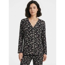 Sixteensixty Siyah - Fuşya Kadın V Pijama Üst 403SIX-1124-119