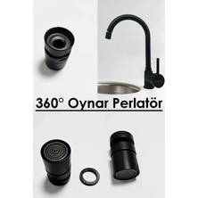 Kustar 360° Ayarlanabilir Dönerli Musluk Başlığı Siyah