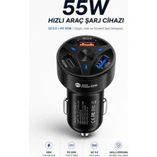 Ventoze 55W Hızlı Araç Şarj Cihazı Çakmaklık Girişli Pd 20W Type-C Qc 3.0 Üçlü Şarj Aleti