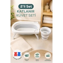 Wumboo 2'li Katlanır Bebek Banyo Seti - Katlanır Bebek Küveti,kova Seti -2 Sünger Hediyeli-Gri