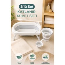 Wumboo 3'lü Katlanır Bebek Banyo Seti - Katlanır Bebek Küveti, Maşrapa,kova Seti-Gri