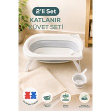 Wumboo 2'li Katlanır Bebek Banyo Seti - Katlanır Bebek Küveti, Maşrapa Seti,-2 Sünger Hediyeli-Gri