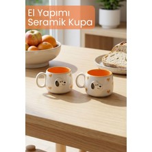 Pawicci 2'li Seramik Köpek Desenli Kupa, El Yapımı Doğal Fincan Takımı 200 ml Doğal Çay Kahve Kupası