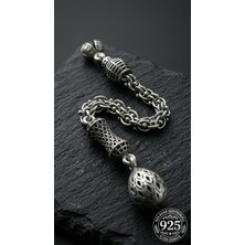 Roza Silver Koleksiyonluk 925 Ayar Gümüş Otantik Işleme Arnavut Zincir Damla Tesbih Püskül Ucu 7cm