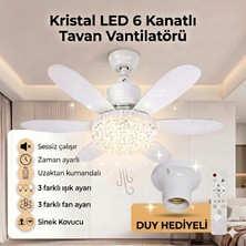 Zinnuren Sessiz Çalışma Kristal LED Lambalı Tavan Vantilatörü 6 Kanatlı Uzaktan Kumandalı Sinek Kovucu Avize 52CM Çap 30W E27 Duy