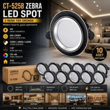 Cata CT-5258 6W LED Spot 3 Renk Değiştiren Siyah Krom Sıva Altı Tavan Aydınlatma (10 Adet)