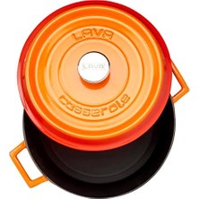 Gndz Store Lava Döküm Yuvarlak Tencere, Trendy, 28 Cm, 6.71 L Hacim, Turuncu