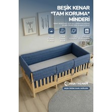 Yasetex Tasarım Montessori Beşik Kenar Koruma Takımı %100 Pamuk - Darbe Önleyici - Indigo Renk - Buble Full