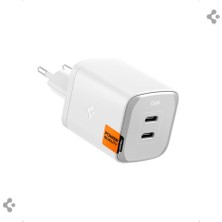 Spigen 65W USB-C 2 Port Mini Hızlı Şarj Aleti PPS 3.0 Desteği / Isı Düşürücü GaN Pro Akım Korumalı Güç Adaptörü iPhone & Android & iPad & MacBook Type-C PE2204 White - ACH05164