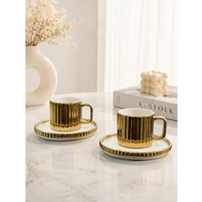 Yzhome 2 Kişilik Porselen Çizgili Modern Kahve Fincanı Takımı Seti 100ML