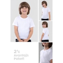 Baykar Erkek Çocuk Pamuklu Bisiklet Yaka Fanila Tişört 2'li Paket 2202 Beyaz