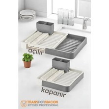 Svoria Store Açılır-Kapanır Bulaşıklık - Bulaşık Durulama Sepeti Tabaklık Bulaşık Kurutmalık Gri
