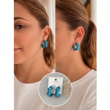 Zrn Accesories Xuping Gold Renk Geometrik Mavi Küpe 3 cm – Modern Tasarım Kadın Küpe, Şık ve Trend Model