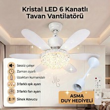Zinnuren Sessiz Çalışma Kristal LED Lambalı Tavan Vantilatörü 6 Kanatlı Uzaktan Kumandalı Sinek Kovucu Avize 52CM Çap 30W E27 Duy