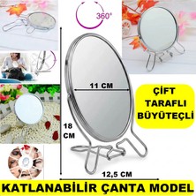 Mrt Bilişim Çift Taraflı Büyüteçli Ayna, 11 cm Makyaj Aynası, Metal Çerçeve ve Ayaklı Masa Üstü Makyaj Aynası Gümüş 3x Büyüteç