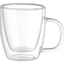 YF Tekstil Ambalaj Vetro Borosilikat Çift Camlı Kulplu Bardak 310ML (2AD)