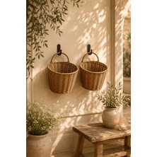 2 Li Hasır Rattan Kulplu Askılı Çok Amaçlı Sepet Kaşıklık Organizer Düzenleyici