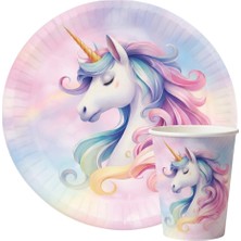 Le Mabelle Pembe Unicorn Figürlü 8'li Tabak Bardak Set