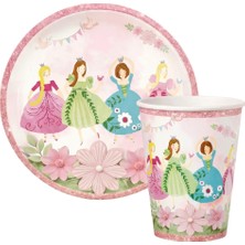 Le Mabelle Çok Renkli Prenses Çiçek Temalı 8'li Tabak Bardak Set