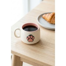Pawicci Seramik Kedi Desenli Kupa, El Yapımı Doğal Kupa, 200 ml Çay Kahve Kupası Motifli Fincan