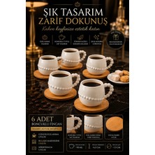 Yzhome 6 Kişilik 12 Parça Bambu Tabaklı Beyaz Porselen Kahve Fincan Takımı Seti 90  ml
