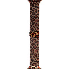 Casen Watch Uyumlu Leopar Desenli Ayarlanabilir Milanese Manyetik Tokalı Hasır Kayış Kordon 40MM