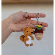 Renkli Ve Kreatif Amigurumi Sincap & Meşe Palamut 2li Anahtarlık