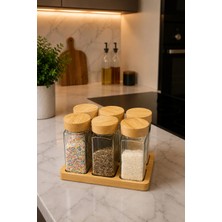 Yzhome 6 Lı Stantlı Bambu Kapaklı Kare Baharatlık Kavanoz Seti Takımı 300ML