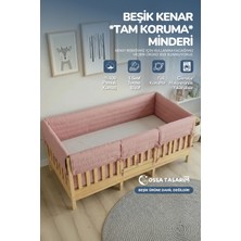 Yasetex Tasarım Montessori Beşik Kenar Koruma Takımı %100 Pamuk - Darbe Önleyici - Pudra Renk - Buble Full