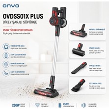Onvo OVDSS01X Plus Kablosuz Dikey Süpürge 250W Güçlü Emiş 2200 Mah Lityum Batarya 15-35 Dakika Kullanım LED Motorlu Fırça