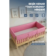 Yasetex Tasarım Montessori Beşik Kenar Koruma Takımı %100 Pamuk - Darbe Önleyici - Şeker Pembe Renk - Buble Full