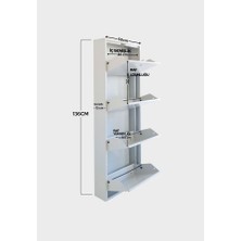 Alıç Kilitli Metal Ayakkabılık Dolabı 4 Kapaklı Duvara Monte Ergonomik Tasarım 136X50X15 cm 0.7 mm Dkp Sac ve Montaj Vidaları