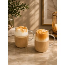 2 Li Borosilikat Cam Kulplu Pinterest Çizgili Model Bardak Kupa 300ML