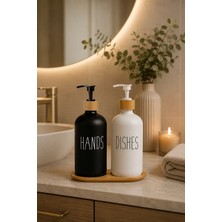 Yzhome 2’li Beyaz Mutfak Sıvı Sabunluk Seti 500ML+500ML Bambu Tepsili