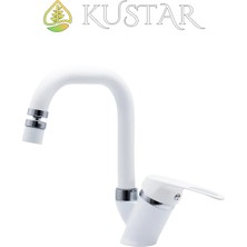 Kustar Lexus Beyaz Mix Kuğu Aç Kapa Banyo Lavabo Bataryası Oynar Başlık 360 Ayarlanabilir