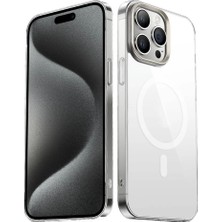 Apple iPhone 15 Pro Max Kılıf Zore Wireless Şarj Özellikli Şeffaf G-Glass Kapak