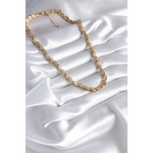 Lumina 316L Çelik Gold Renk Lazer Kesim Arpa Zincir Model Kadın Kolye