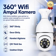 Hzl Ampul 360 Panoramik Wifi Güvenlik Kamerası Gece Görüşlü Beyaz Renkli Yüksek Çözünürlük