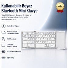 Katlanabilir Beyaz Er Ciaza Bluetoot ile Uyumlu Portatif Taşınabilir Dokunmatik Mini Klavye