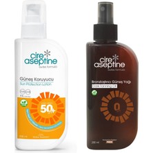 Cire Aseptine Güneş Koruyucu 50 Spf 200ML + Bronzlaştırıcı Güneş Yağı 0 Spf 200 ml 2 Li Set