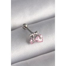 Lumina 316L Çelik Gümüş Renk Pembe Zirkon Taşlı Kalp Tragus Piercing