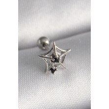Lumina 316L Çelik Gümüş Renk Siyah Zirkon Taş Detay Örümcek Ağ Model Tragus Piercing