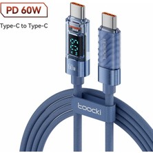 Toocki 60W Dijital Göstergeli LED Ekranlı Type-C To Type-C Hızlı Şarj ve Veri Kablosu 2 M