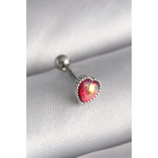 Lumina 316L Çelik Gümüş Renk Kırmızı Mineli Kalp Tragus Piercing