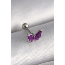 Lumina 316L Çelik Gümüş Renk Mor Kelebek Model Tragus Piercing