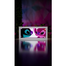 Jade Produck Stitch & Angel LED Işık Kutusu Rgb Kumandalı 3D Dekoratif Gece Lambası 21X10 cm