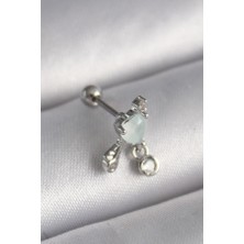 Lumina 316L Çelik Gümüş Renk Beyaz Minelik Kalp Sallantı Zirkon Taş Detay Tragus Piercing