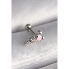 Lumina 316L Çelik Gümüş Renk Zirkon Taş Detay Pembe Kalp Işleme Tragus Piercing